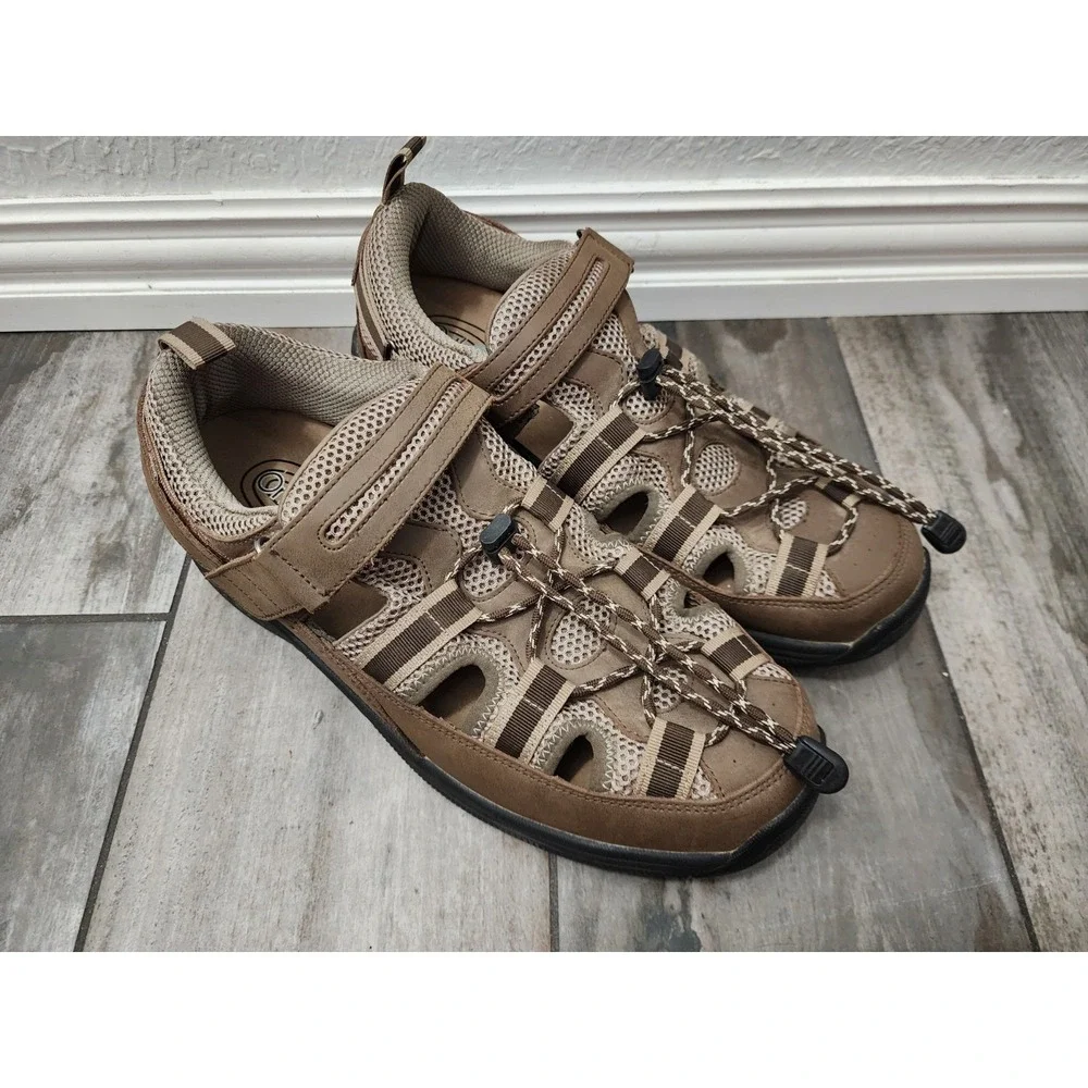 Orthofeet Clearwater Sandals Orthopedic Brown Leather Round Toe Straps Sz 12